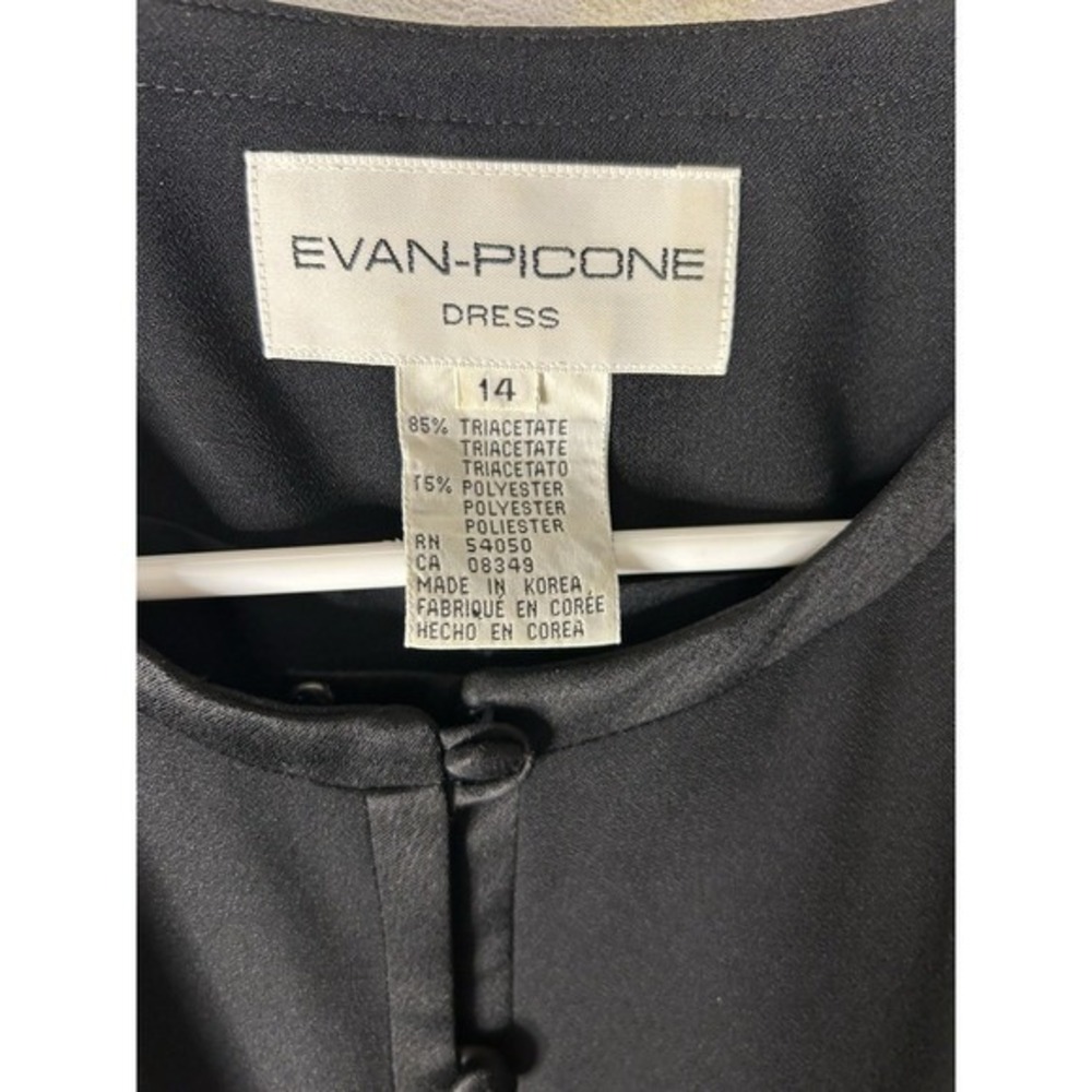 Evan-Picone Black Button Front Shift Dress Short Sleeve Satin Trim Size 14 - Picture 7 of 14